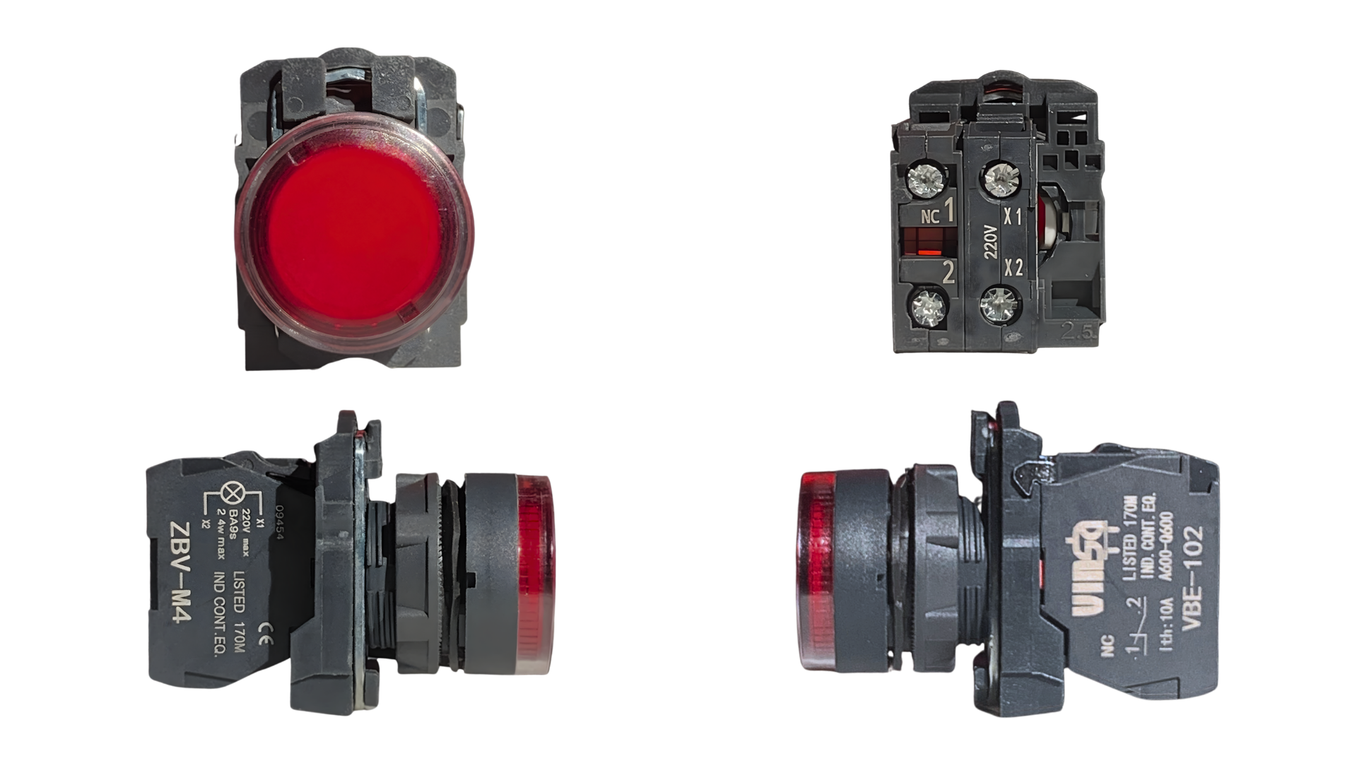 Illuminated Push Button 220VAC Protected LEDs Red 1N/C