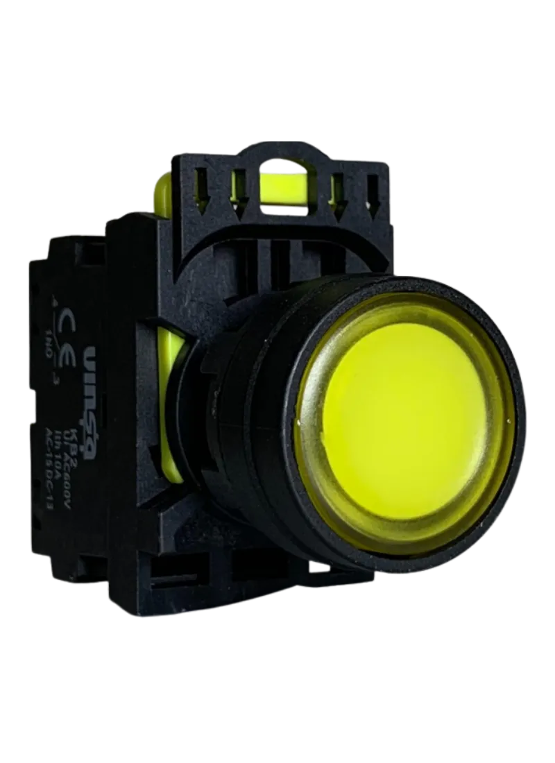 Illuminated Push Button Momentary Yellow 220VAC 1N/O