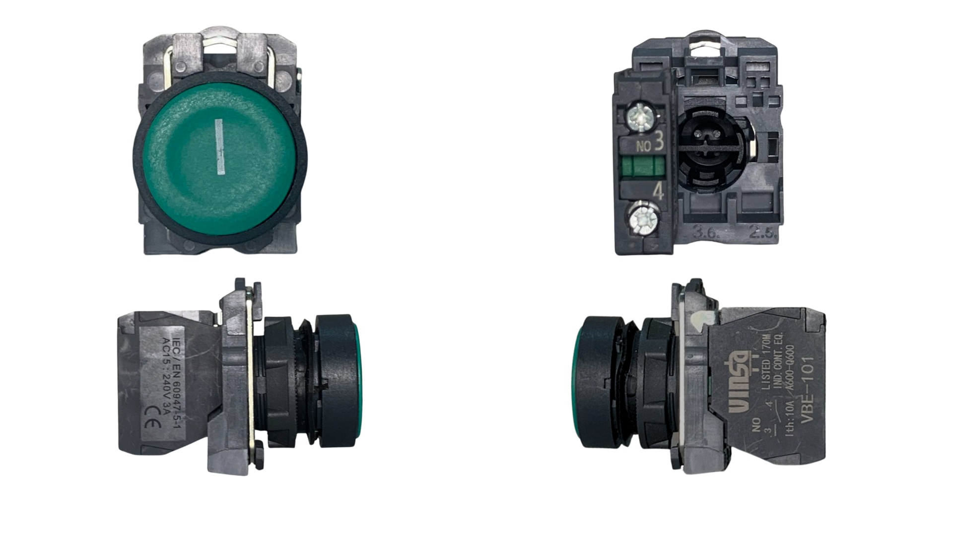 Push Button Green Flush "I" White Marking 1N/O