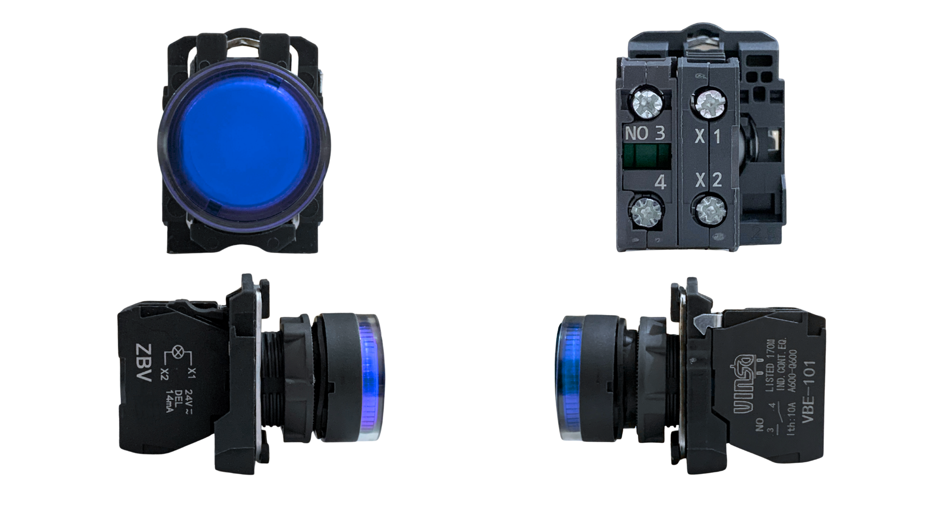 Illuminated Push Button 24VAC Protected LEDs Blue 1N/O