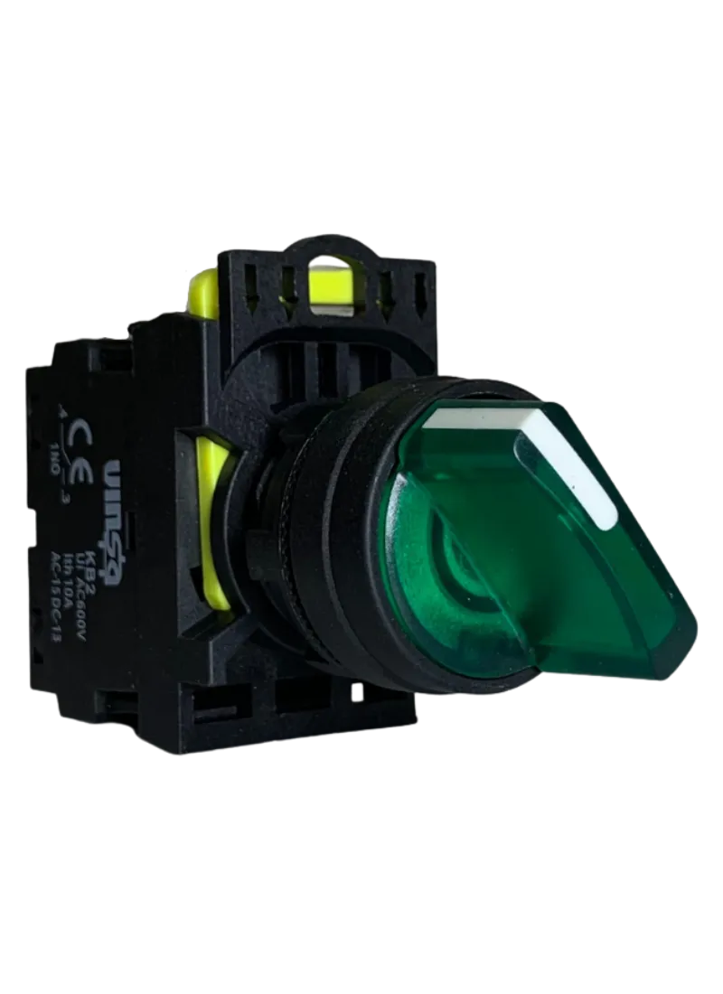 Illuminated Selector Switch 2 Position Stay Put Green 220VAC 1N/O