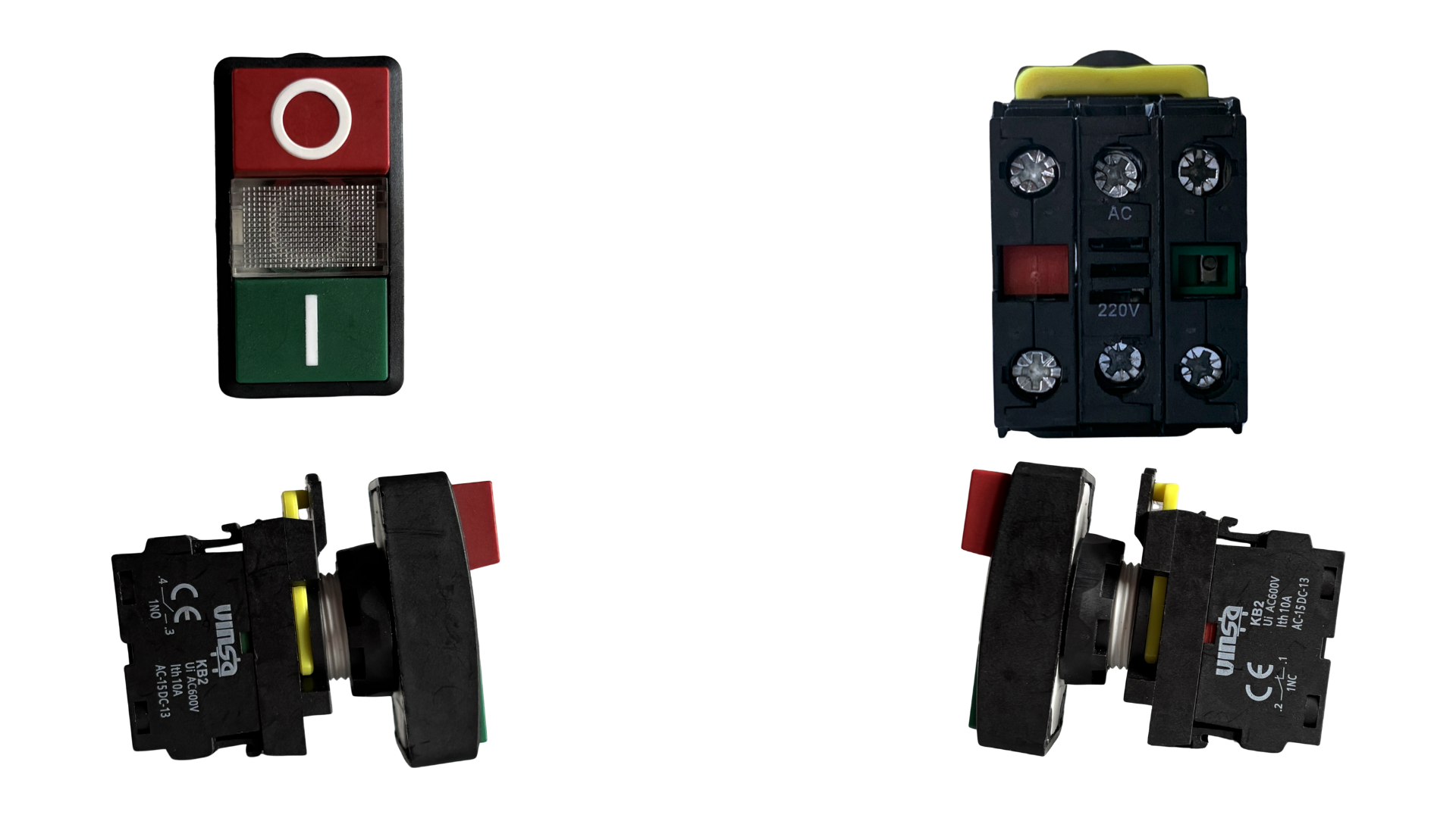 Illuminated On Off Flush Button Green + Red 220VAC 1N/O + 1N/C