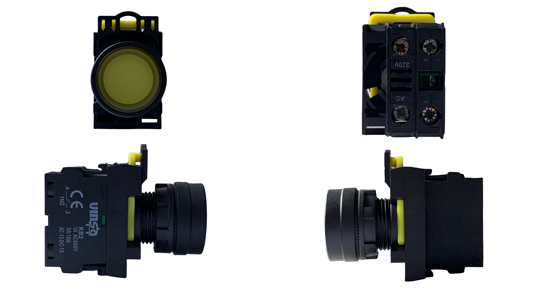 Illuminated Push Button Momentary Yellow 220VAC 1N/O