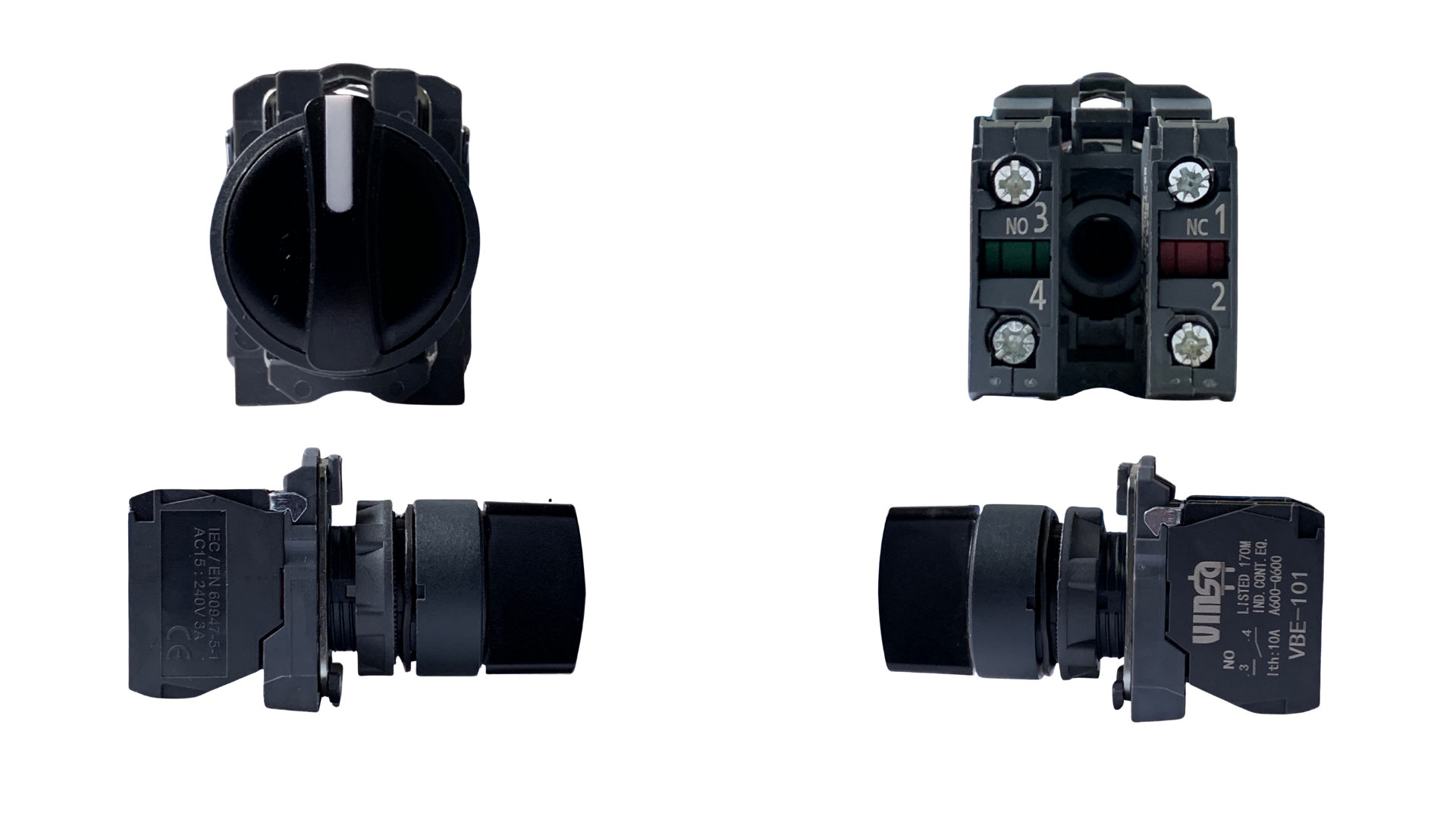 Selector Switch 3 momentary  positions R, L maintained Black 1 N/O + 1 N/C KB5AD83