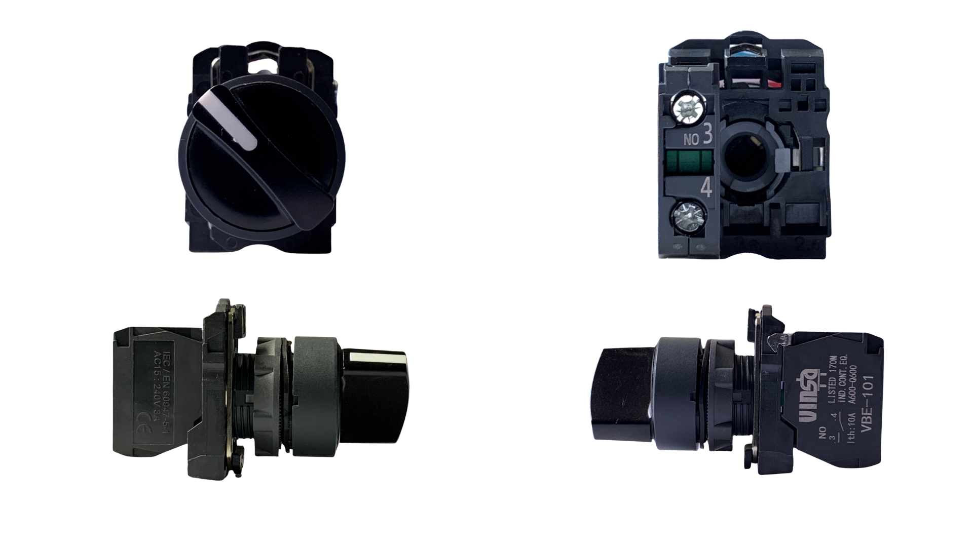 Selector Switch KB5AD21 2 Position Stay Put 1N/O Black