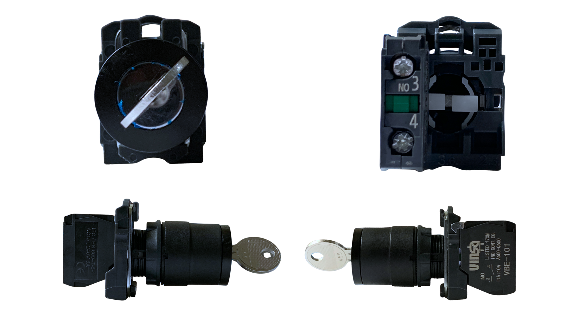 Selector Switches 2 Positions Stay Put Key 1N/O Black